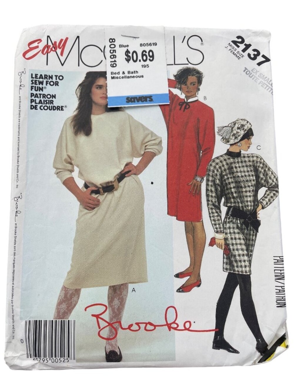 Vintage 80s McCalls 2137 Sewing Pattern XS Petite Misses Pullover Dress CUT